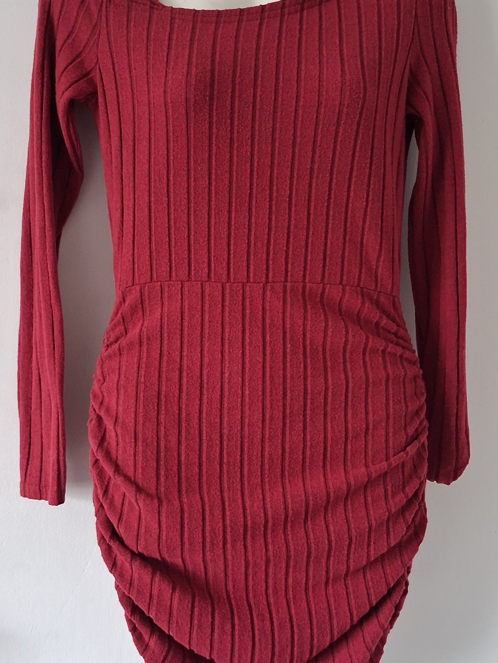 Women’s Ribbed Long-Sleeve Sweater Dress — Red